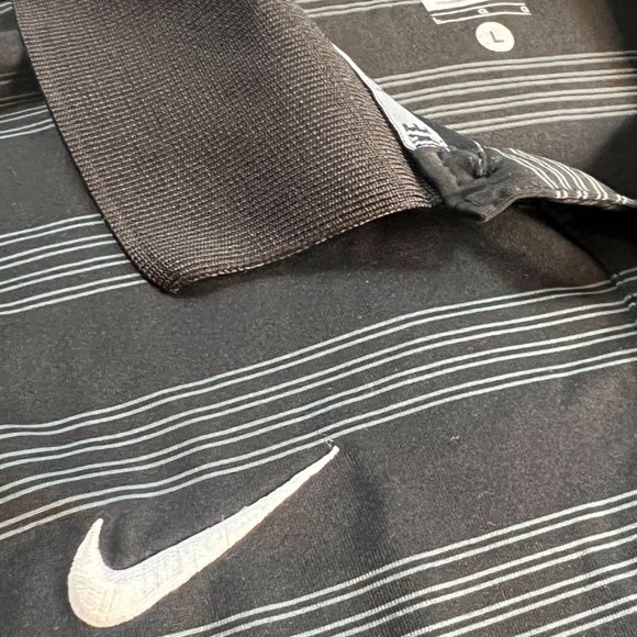 Nike Dri-Fit Athletic Golf Striped Polo Men's Large Black Short Sleeve This Nik - Picture 2 of 3